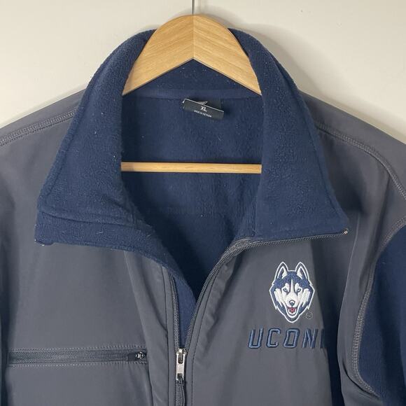 UCONN Huskies Zip Up Fleece Embroidered Jacket Colosseum NCAA Blue Gray Men XL - Picture 11 of 15